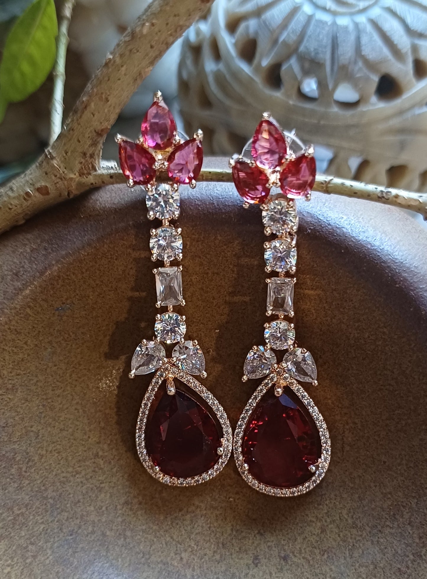 Red Eden Danglers Rose Gold