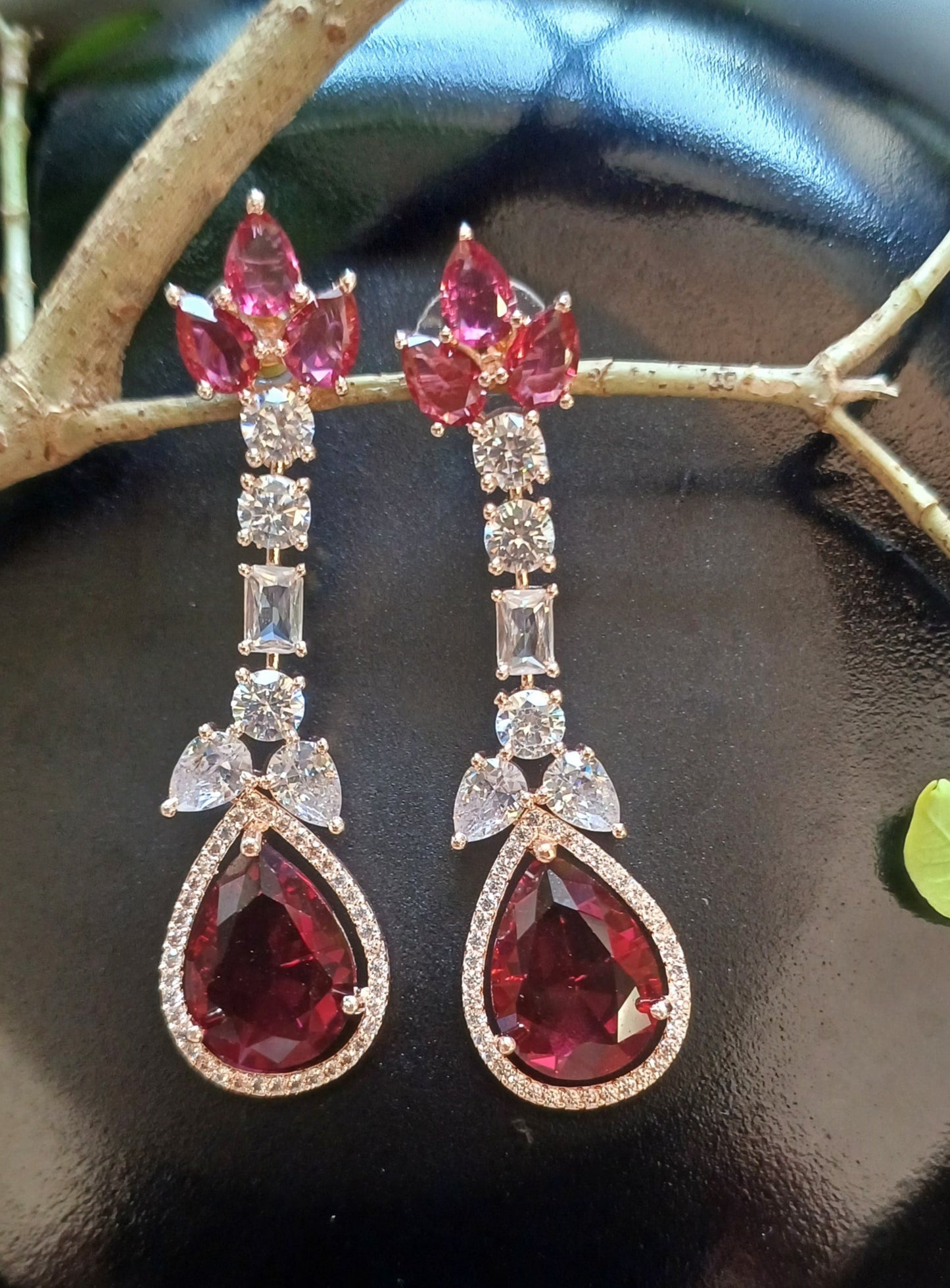 Red Eden Danglers Rose Gold