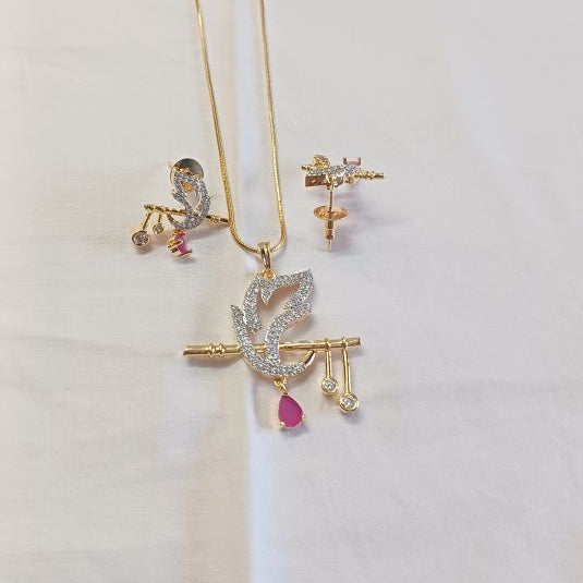Red Krishna Diamond Pendant Set