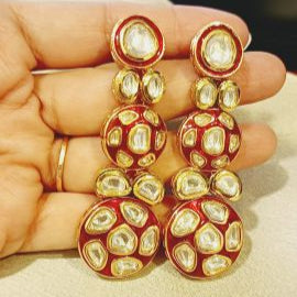 Red Naini Kundan Dangler
