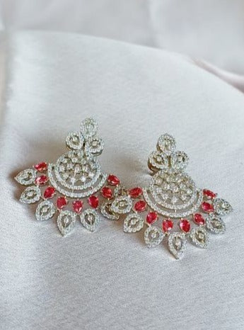 American Diamond Red Niyati Dangler - Silver