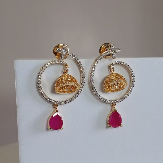 American Diamond Red Raaga Chandbali Jhumki Earrings