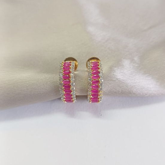 American Diamond Red Ushma Bali Earrings in Gold Finish