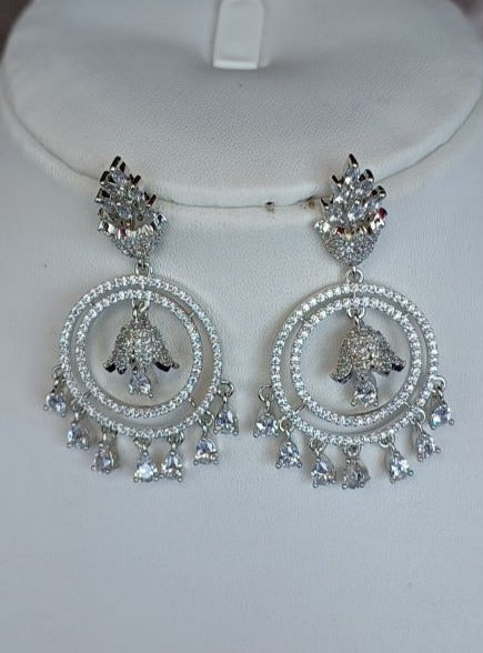 American Diamond Silver Anika Chandbali