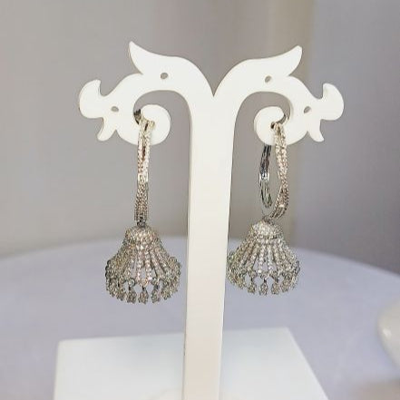 American Diamond Silver Jisha Hoop Jhumki Earrings