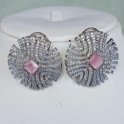 American Diamond Silver Lavanya Studs Earrings - Pink