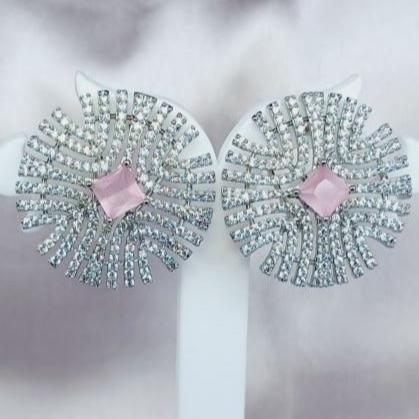 Silver Lavanya Studs - Pink