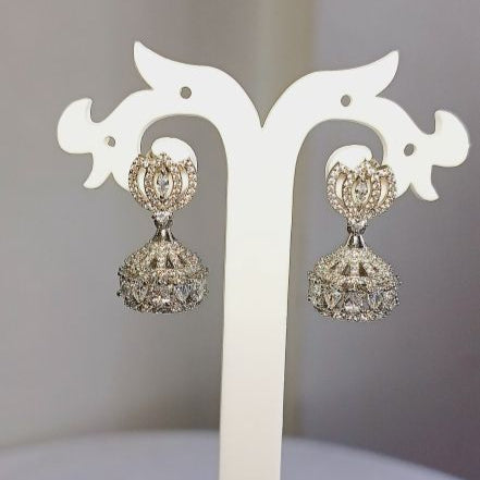 American Diamond Silver Lotus Jhumki Earrings