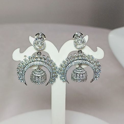 American Diamond Silver Ovee Chandbali Jhumki Earrings