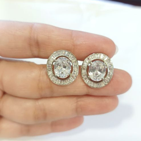 American Diamond Silver Tithi Studs Earrings