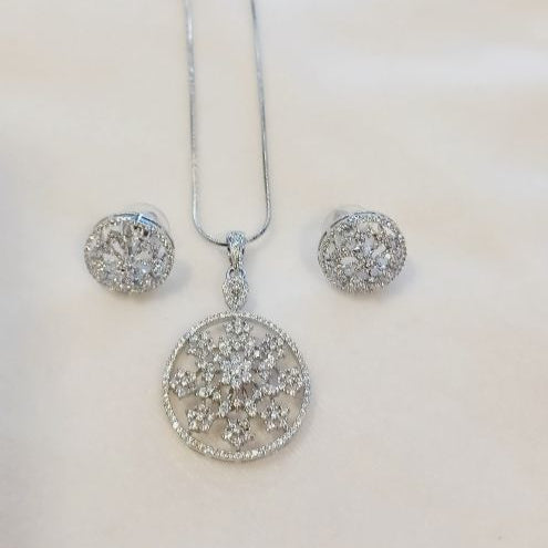 American Diamond Silver Ubika Pendant Set