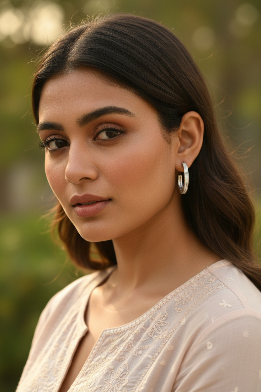 Silver Yashvi Diamond Hoops