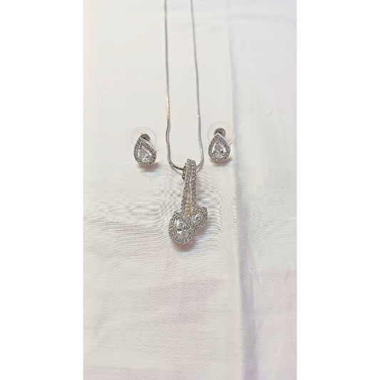 Silver Bharti Diamond Pendant Set