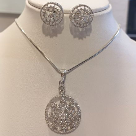 Silver Ubika Diamond Pendant Set
