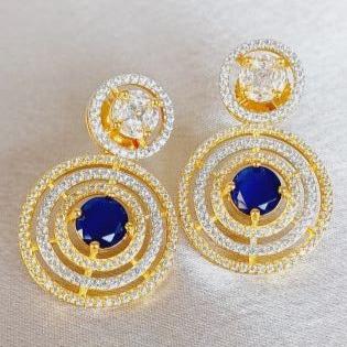 American Diamond Blue Amvi Drop Earrings in Gold Finish