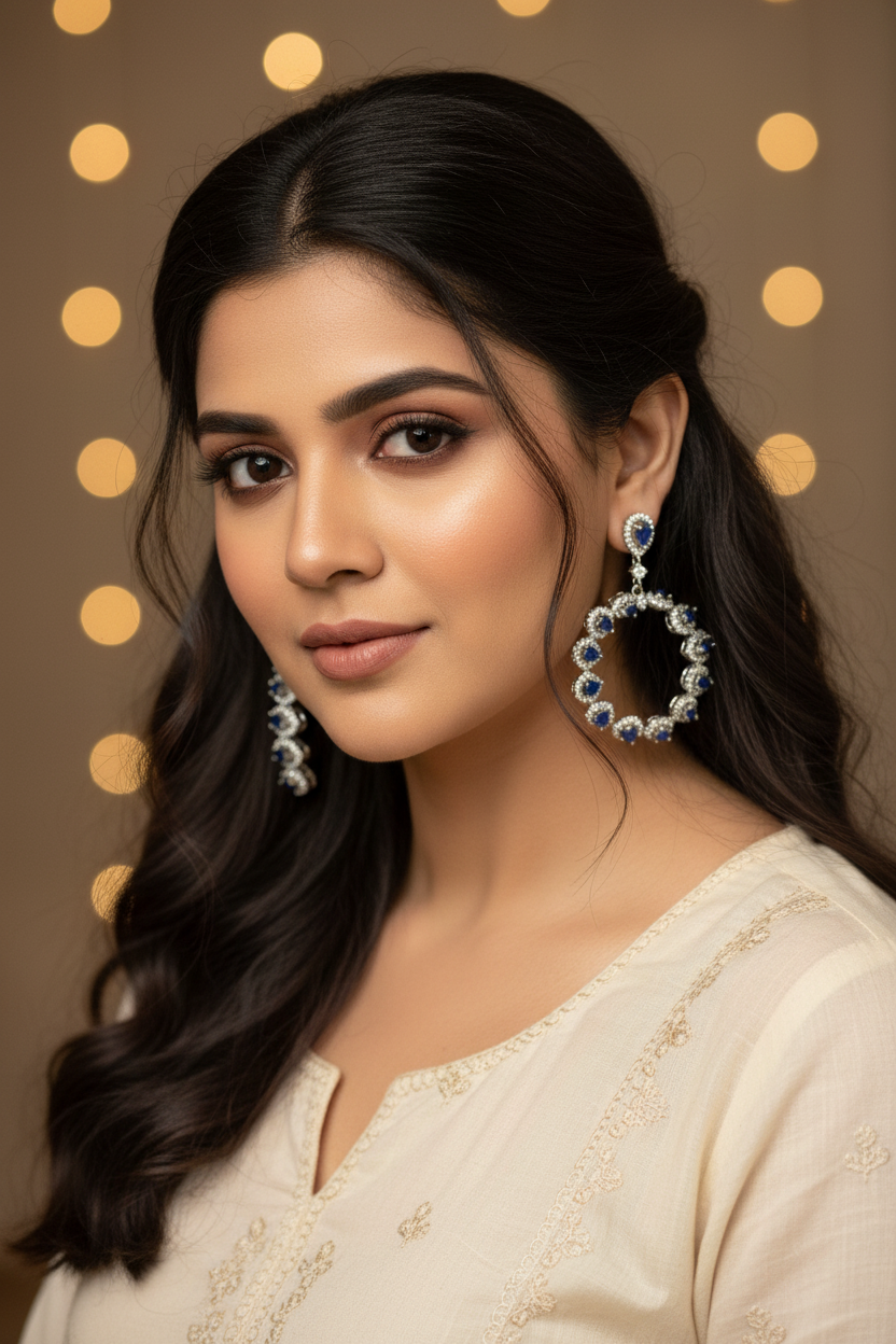 Blue Bindiya Hoop Silver