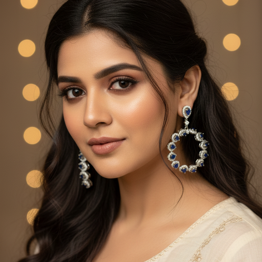 Blue Bindiya Hoop Silver