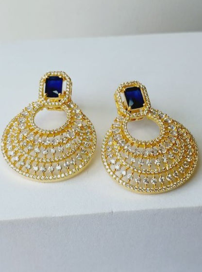 American Diamond Blue Celina Chandbali Earrings
