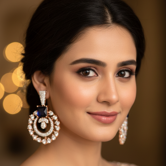 Blue Kamya Chandbali Rose Gold