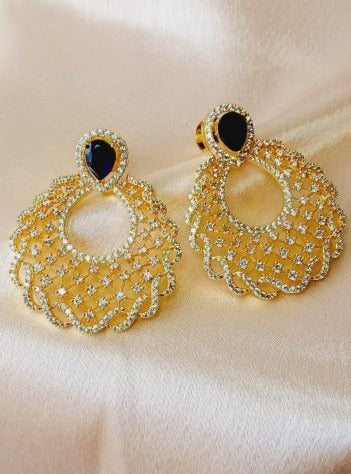 American Diamond Blue Kriti Chandbali Earrings