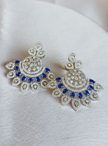 American Diamond Blue Niyati Dangler - Silver