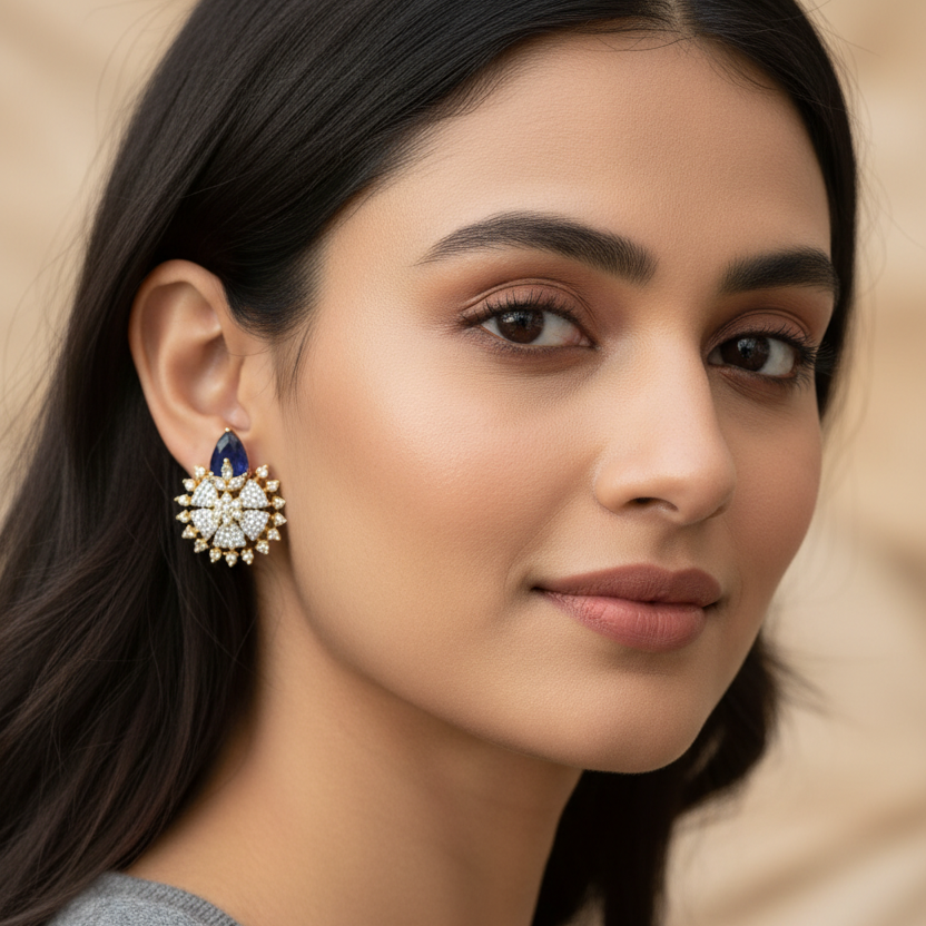 Blue Raha Studs - Gold