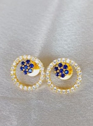 American Diamond Blue Zia Stud Earrings with Gold finish