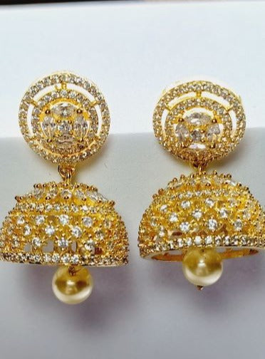 Gold Aadya American Diamond Jhumkis