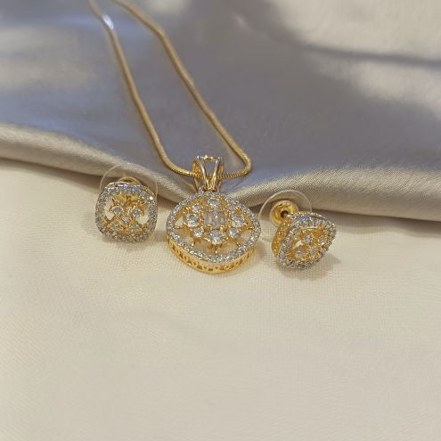 American Diamond Gold Aarvi Pendant Set