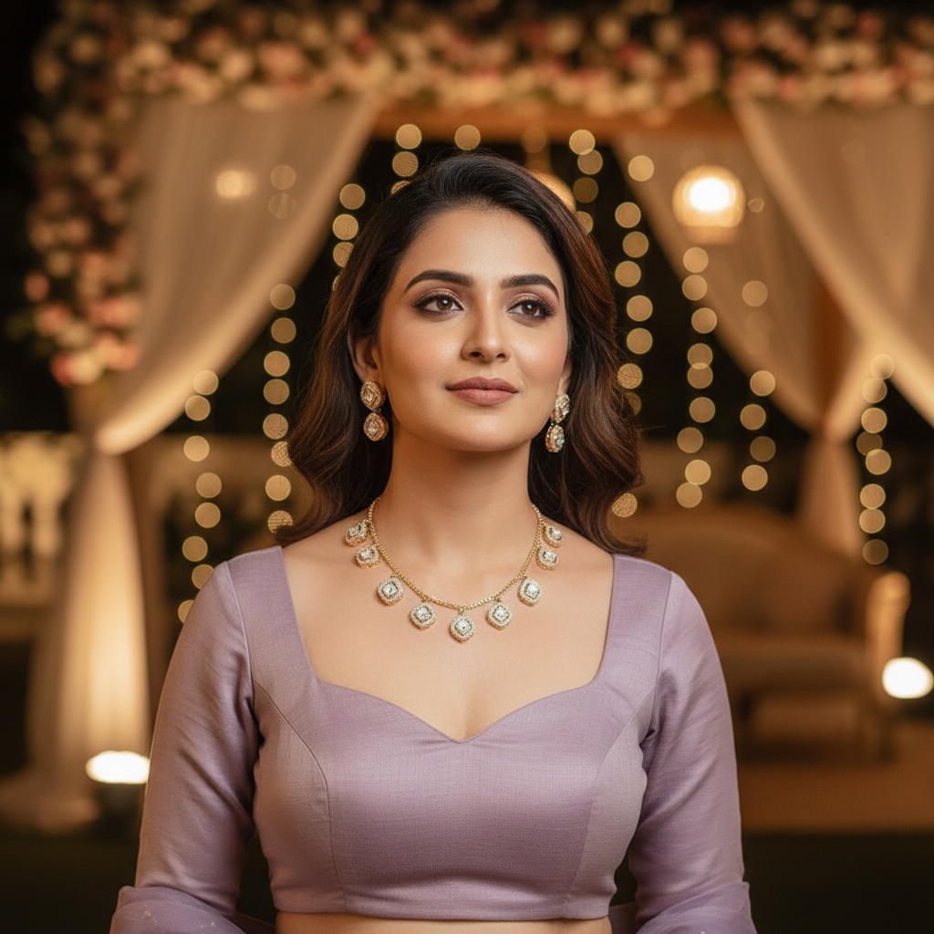 Gold Akshara Kundan Pendant Set