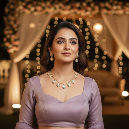 Gold Akshara Kundan Pendant Set