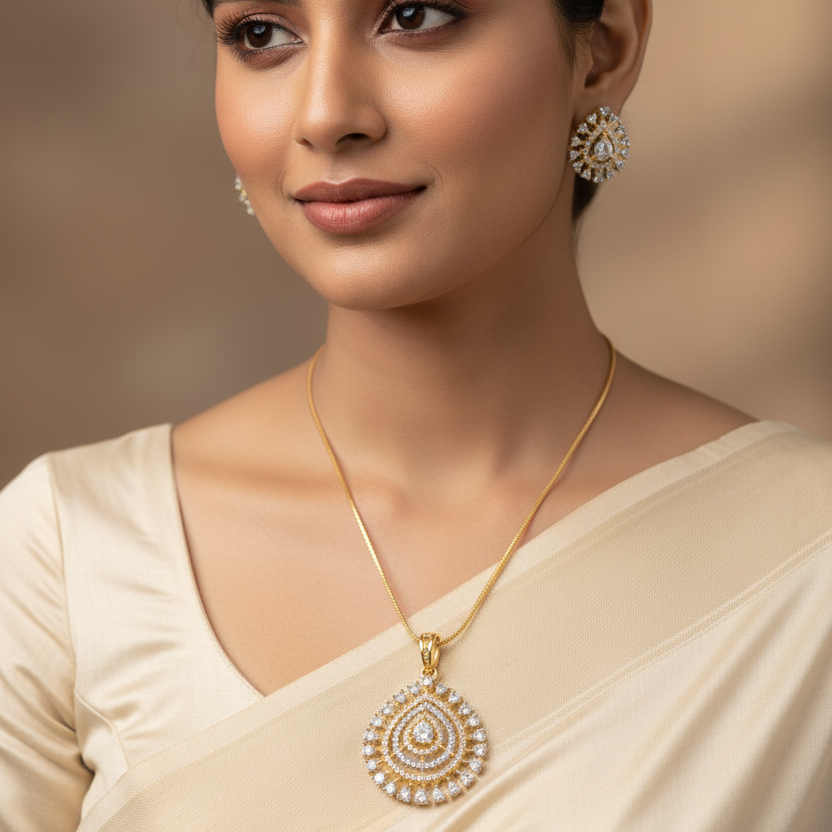 Gold Amra Diamond Pendant Set