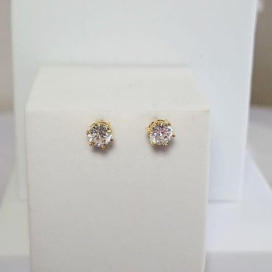 American Diamond Gold Anali Solitaire Studs 6mm