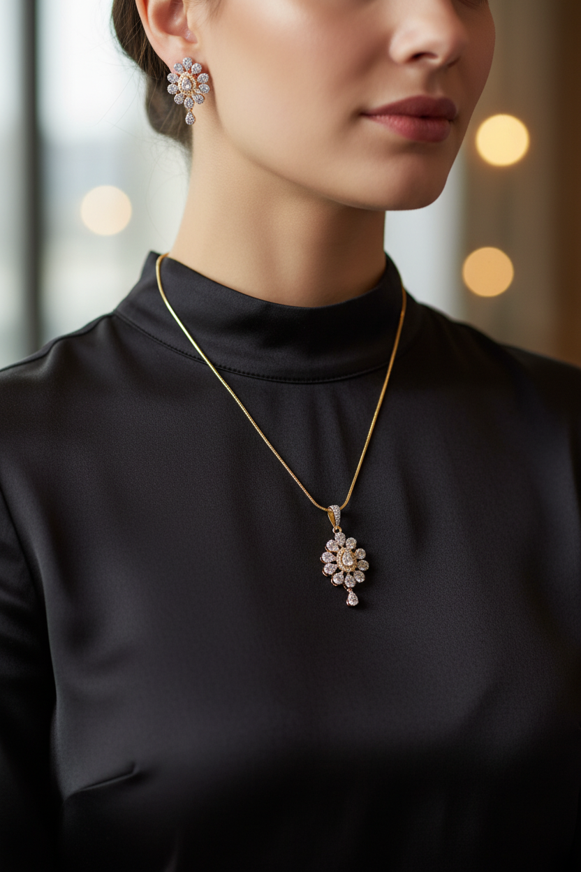 Gold Anyla Diamond Pendant Set