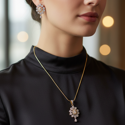 Gold Anyla Diamond Pendant Set