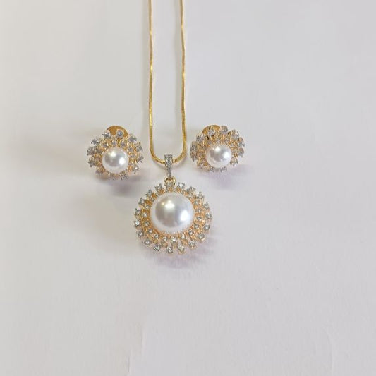 American Diamond Gold Apeksha Pendant Set 