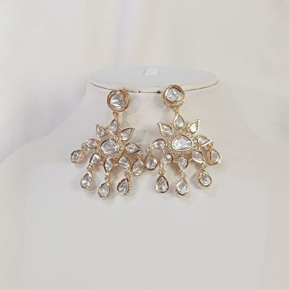 Gold Bhagya Kundan Dangle Earrings with Carat Gold Plating on Brass