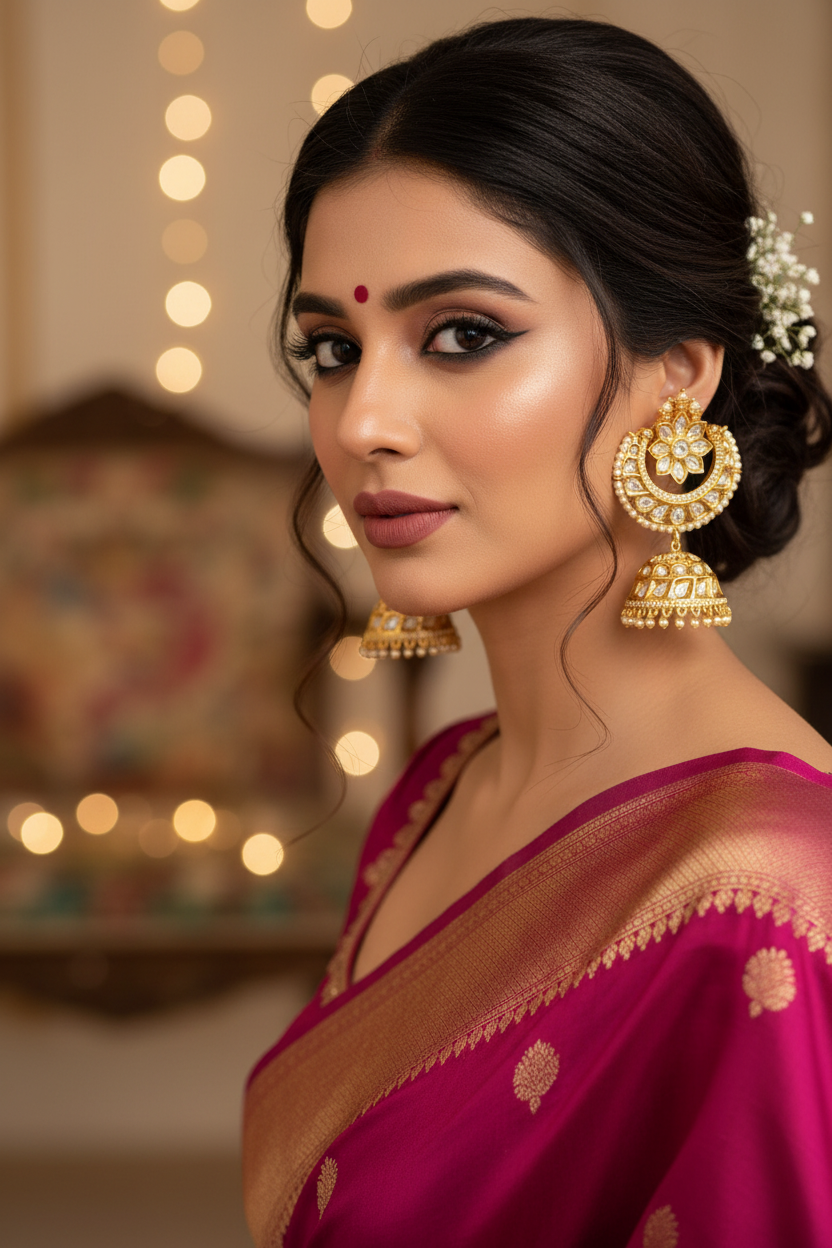 Gold Bhama Kundan Chandbali Jhumki