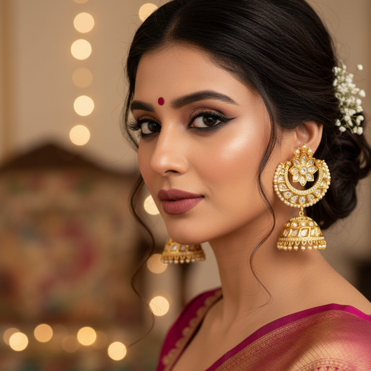 Gold Bhama Kundan Chandbali Jhumki