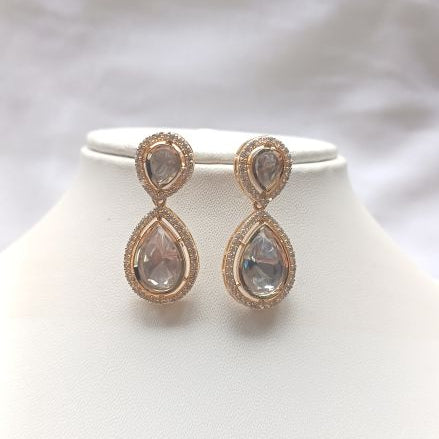 Gold Bhu Kundan Drop Earrings in Carat Gold Plating on Brass