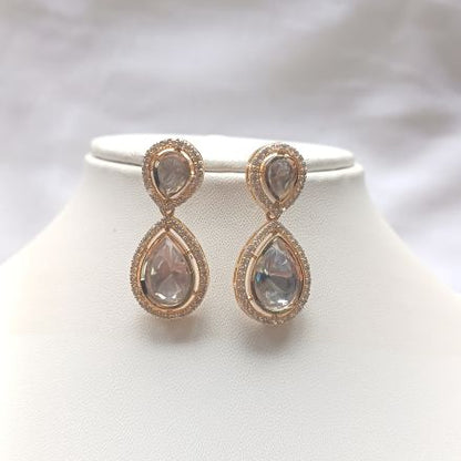 Gold Bhu Kundan Drop Earrings in Carat Gold Plating on Brass