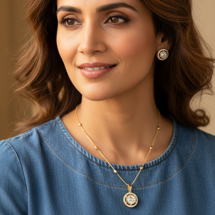 Gold Bri Kundan Pendant Set