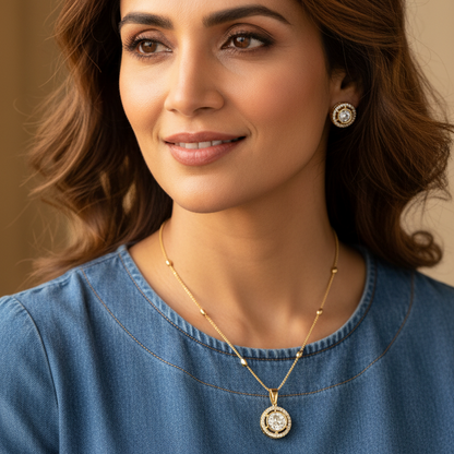 Gold Bri Kundan Pendant Set