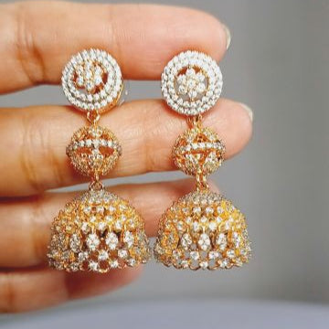 American Diamond Gold Brisha Jhumki Earrings 