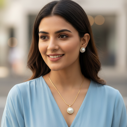 Gold Chandi Diamond Pendant Set