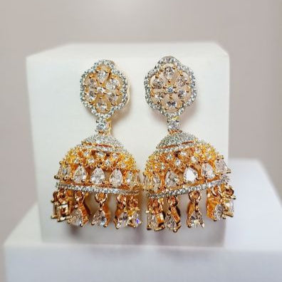 American Diamond Gold Chetna Jhumki Earrings
