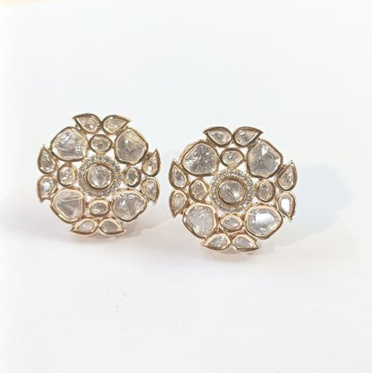 Gold Kundan Chitra Studs Earrings in Carat Gold Plating 