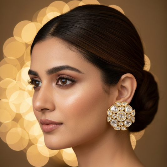 Gold Chitra Kundan Studs
