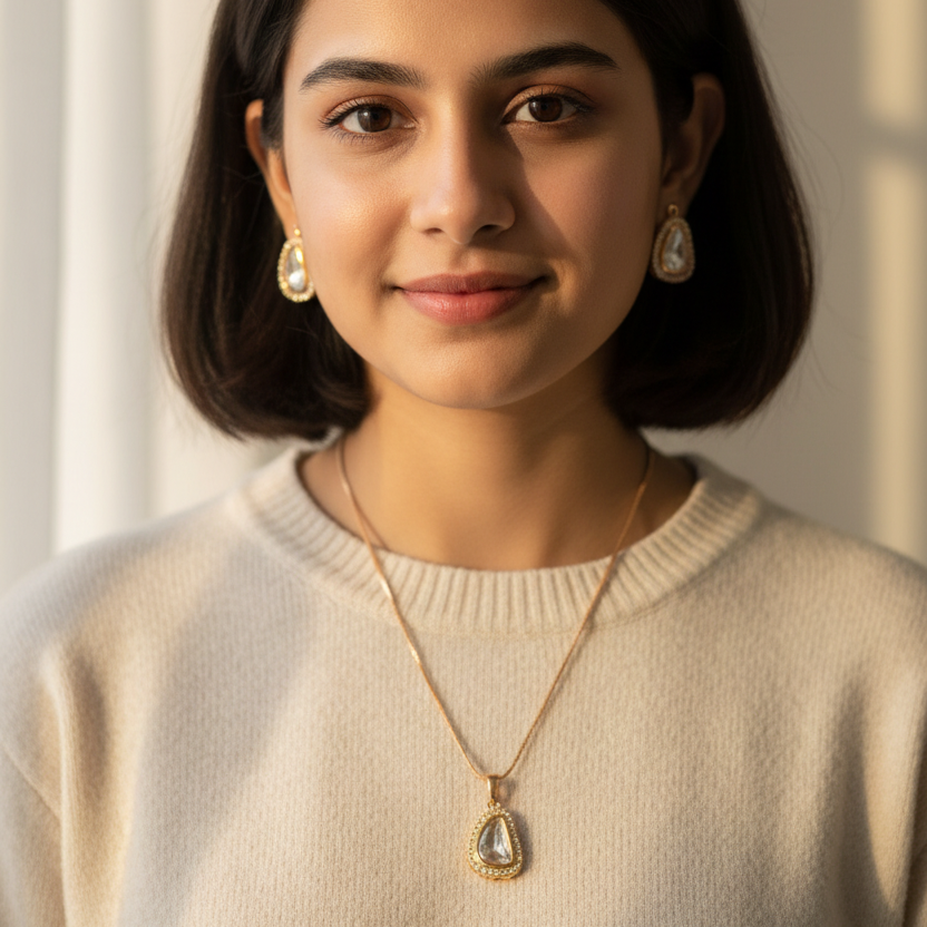 Gold Dea Kundan Pendant Set