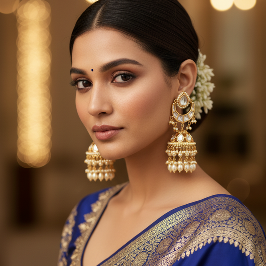 Gold Devisha Kundan Chandbali Jhumki